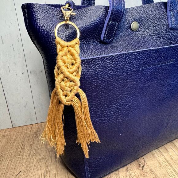 Macrame Charm Neutral Purse Keychain Charm Boho Accessories FAST SHIP NEW - Picture 2 of 5